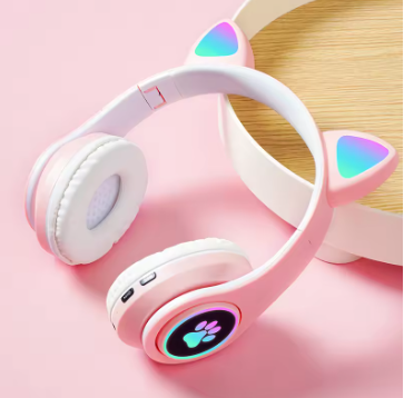 Bluetooth Wireless Headphones Cat Ear Glow Light Stereo Bass Helmets Children Gamer Girl Gifts PC Phone Gaming Headset