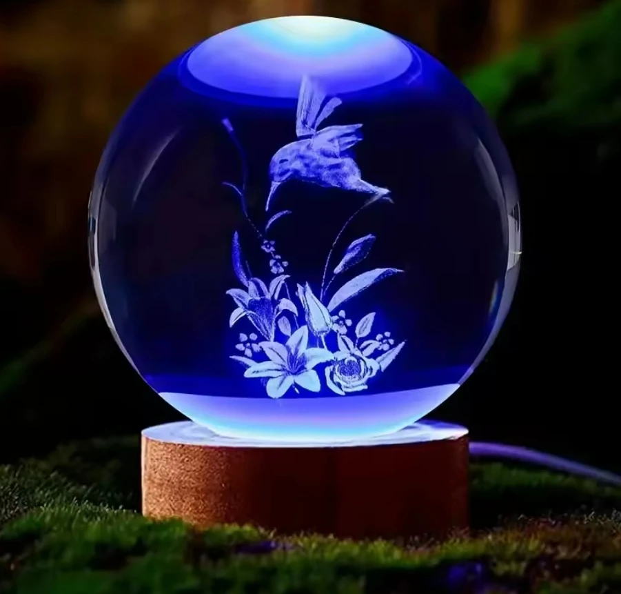 Unicorn 3D Crystal Ball Internal Carving Colorful Light