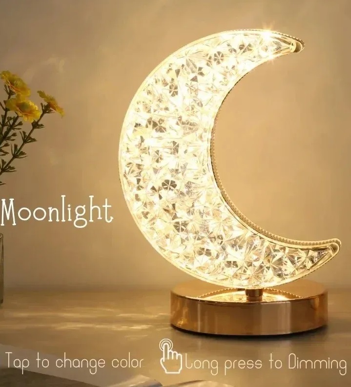 Bedroom Crystal Touch Dimming Night Light Girls Room Home Decor Aesthetics USB Bedside LED Ambient Table 3d Moon Lamp