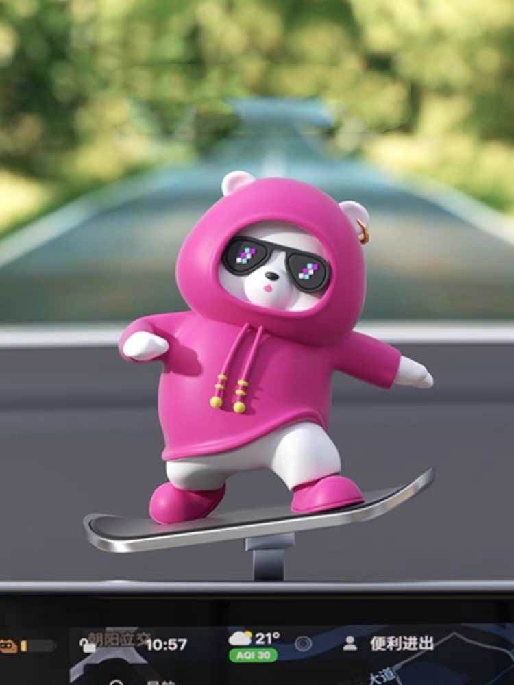 Skateboarding Bear Car Dashboard Decor
